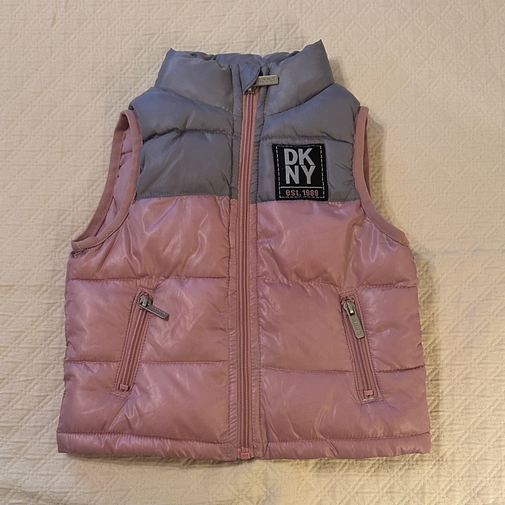 DKNY Kids Pink and Gray Quilted Vest